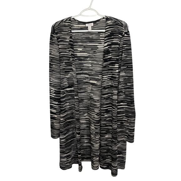 Chico’s Open Front Long Line Black White Cardigan Size 3 XL Casual Classic - Picture 1 of 3